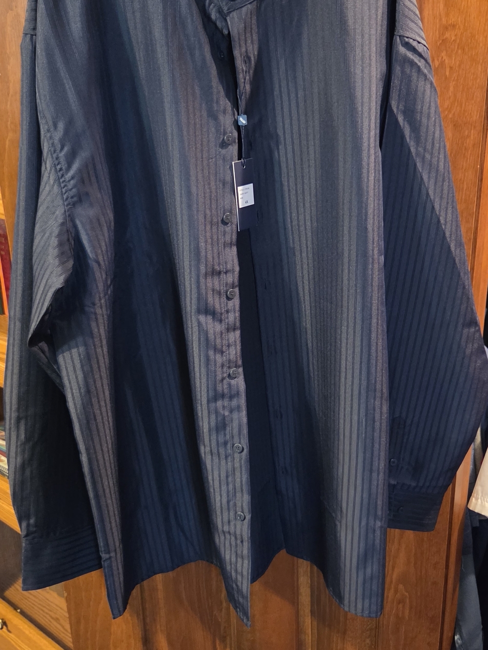 Men's Navy Pinstripe Mandrin Collar Button-Up Shirt